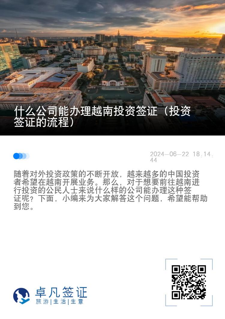 什么公司能办理越南投资签证（投资签证的流程）