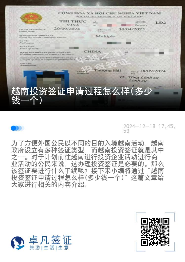 越南投资签证申请过程怎么样(多少钱一个)