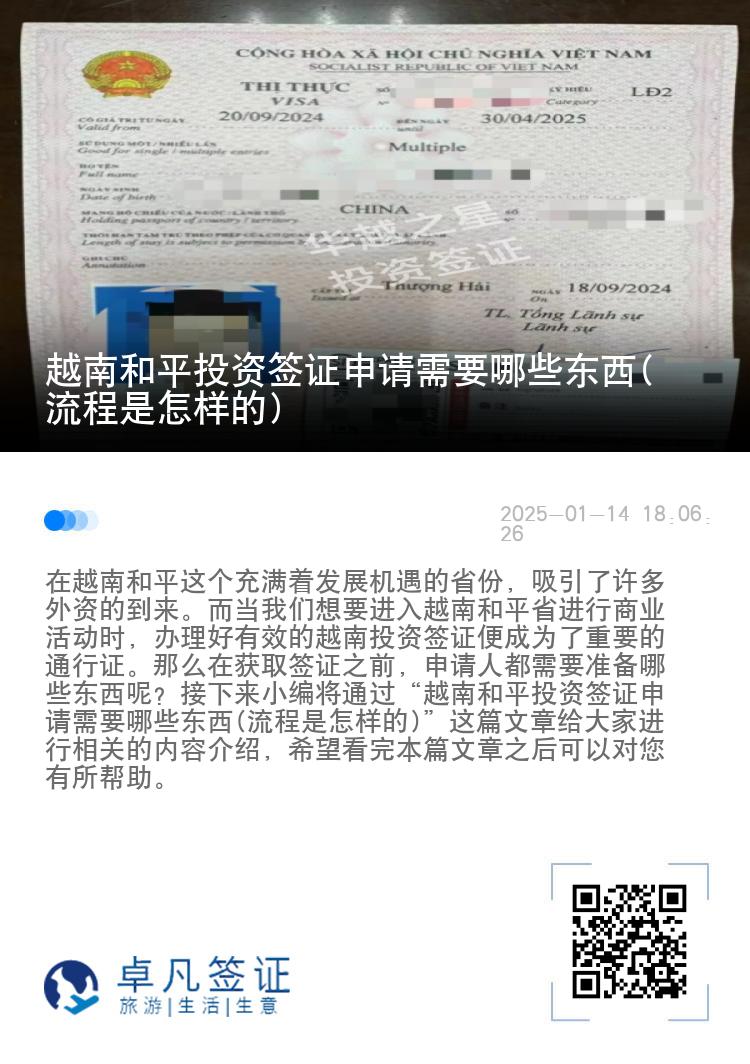越南和平投资签证申请需要哪些东西(流程是怎样的)